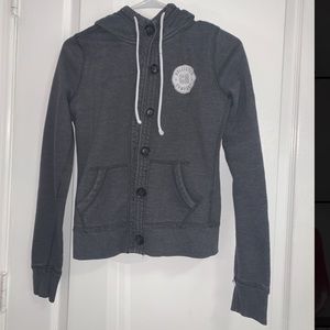 Dark gray, button down jacket